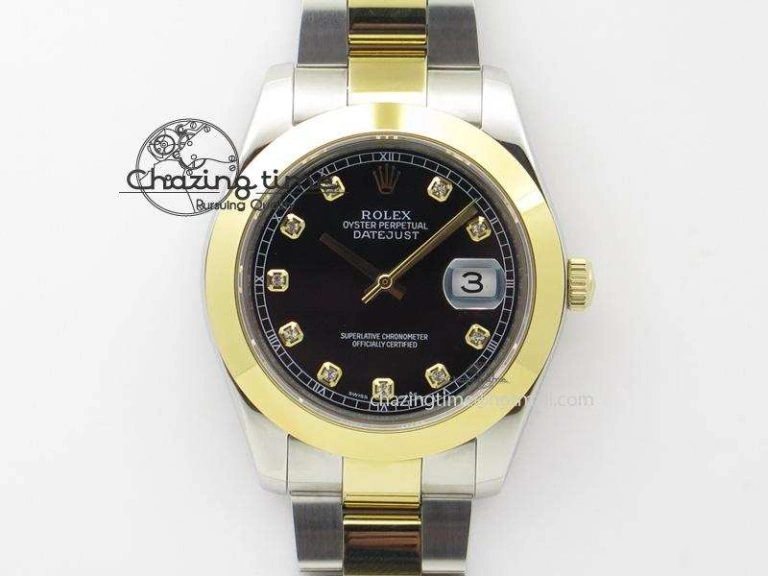 WellDesigned DateJust 116203 BP-Maker Best Edition SS YG Black Dial Diamond On Oyster Bracelet 36MM A 3978