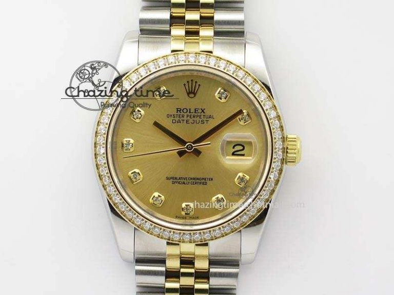 Refined DateJust 116234 BP Best Edition SS YG Gold Dial Diamond Markers On SS Bracelet A2824 V 3940
