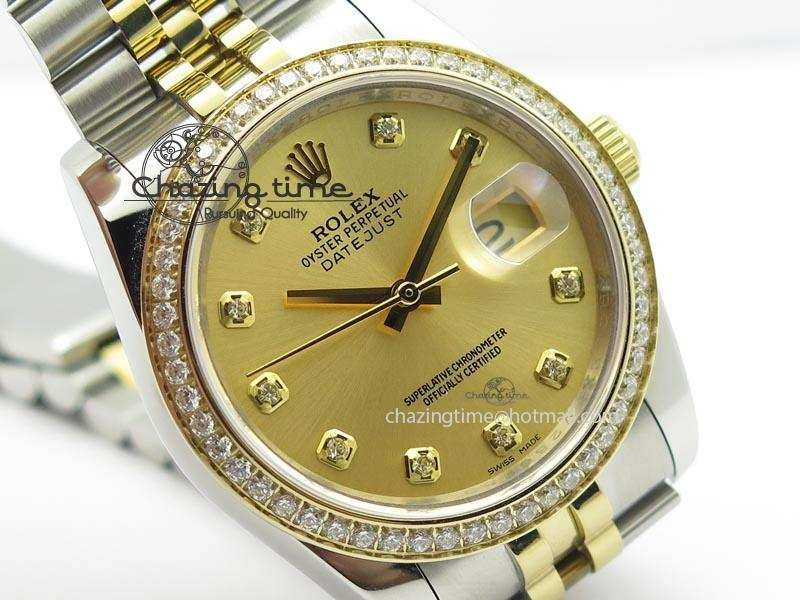 Refined DateJust 116234 BP Best Edition SS YG Gold Dial Diamond Markers On SS Bracelet A2824 V 3940