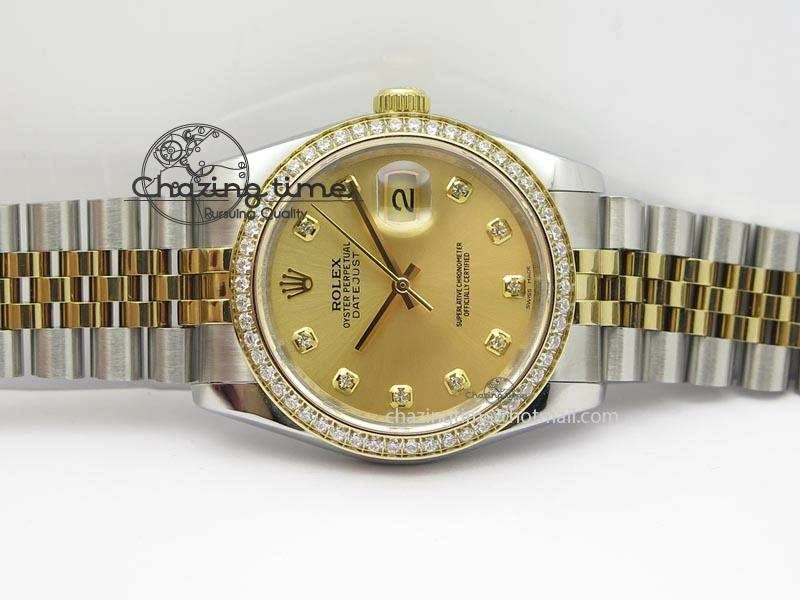 Refined DateJust 116234 BP Best Edition SS YG Gold Dial Diamond Markers On SS Bracelet A2824 V 3940