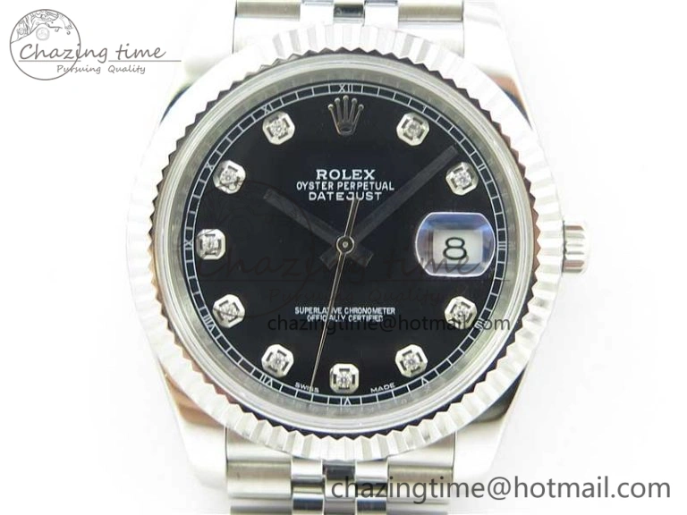 Trendy DateJust 126334 SS Noob 1:1 904L Best Edition Black Dial Diamond on Jubilee Bracelet A 3163