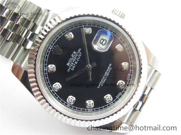 Trendy DateJust 126334 SS Noob 1:1 904L Best Edition Black Dial Diamond on Jubilee Bracelet A 3163