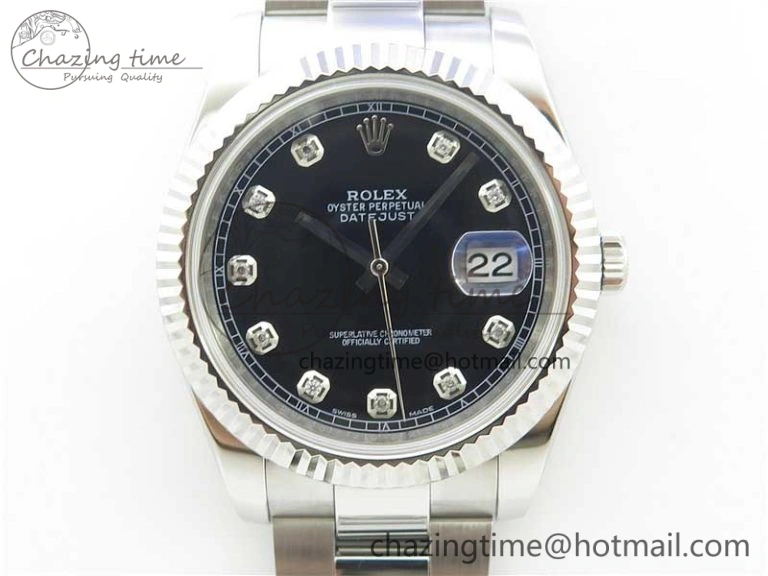 DateJust 126334 SS Noob 1:1 904L Best Edition Black Dial Diamond on Oyster Bracelet A FashionForward 3166