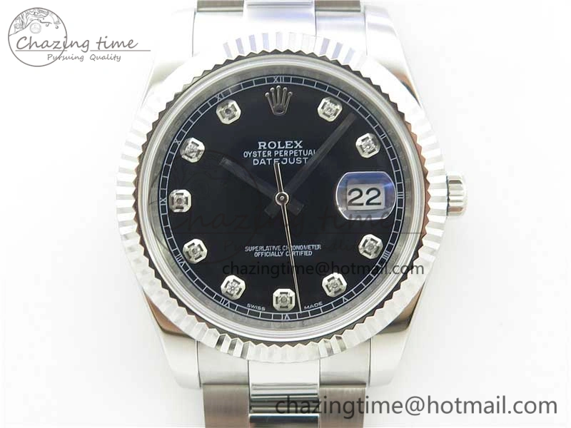 DateJust 126334 SS Noob 1:1 904L Best Edition Black Dial Diamond on Oyster Bracelet A FashionForward 3166