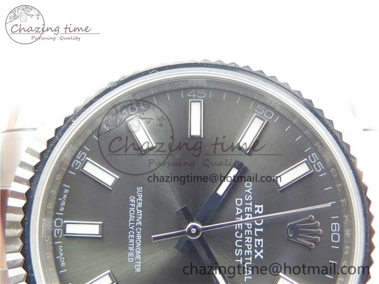 Effortless DateJust 126334 SS Noob 1:1 904L Best Edition Gray Dial Stick Markers on Oyster Bracelet A 3170