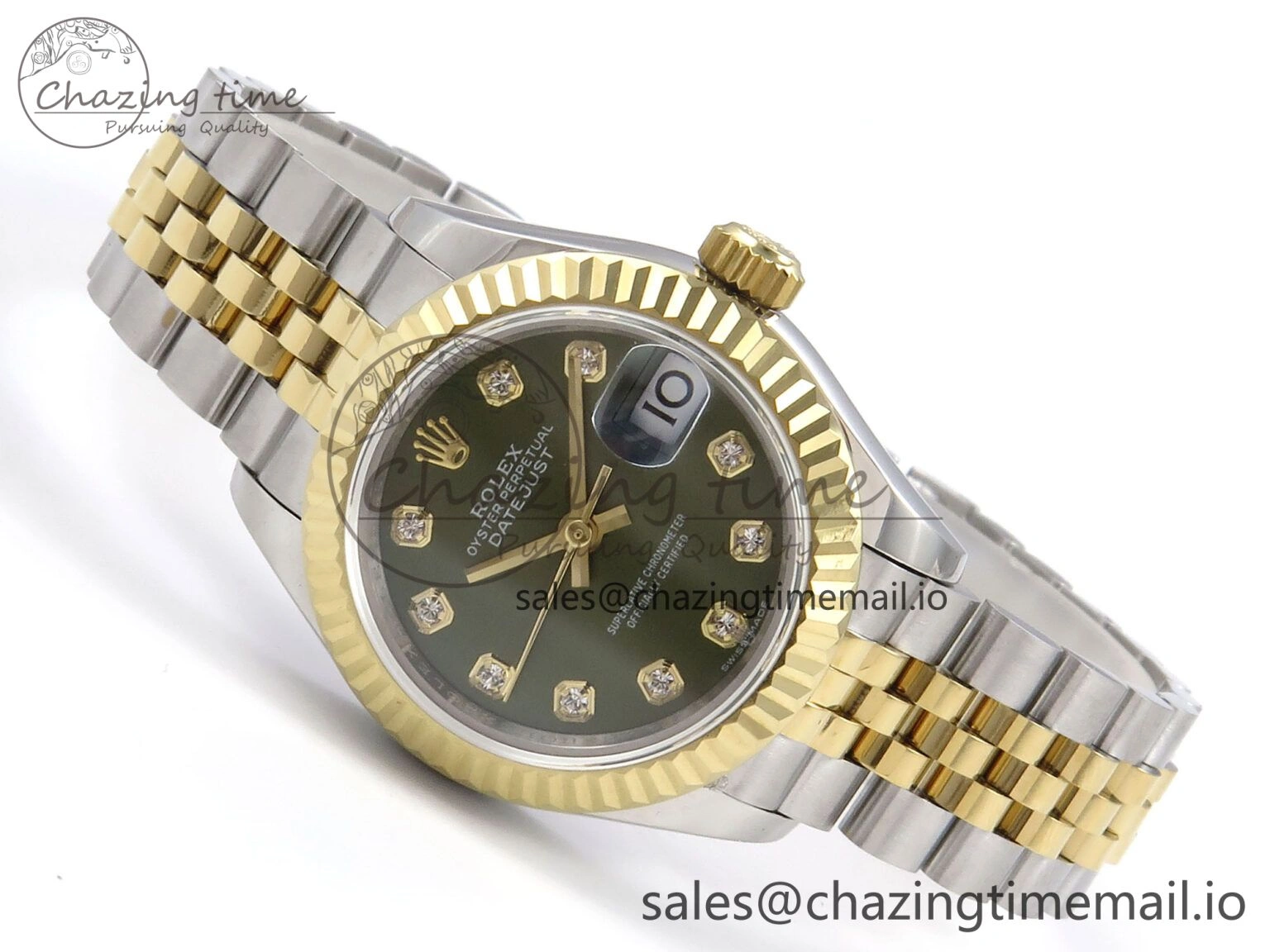RelaxedFit DateJust 28MM 279173 SS YG GMF 1:1 Best Edition 904L Steel Green Diamonds Dial on Jubilee Bracelet A 10058
