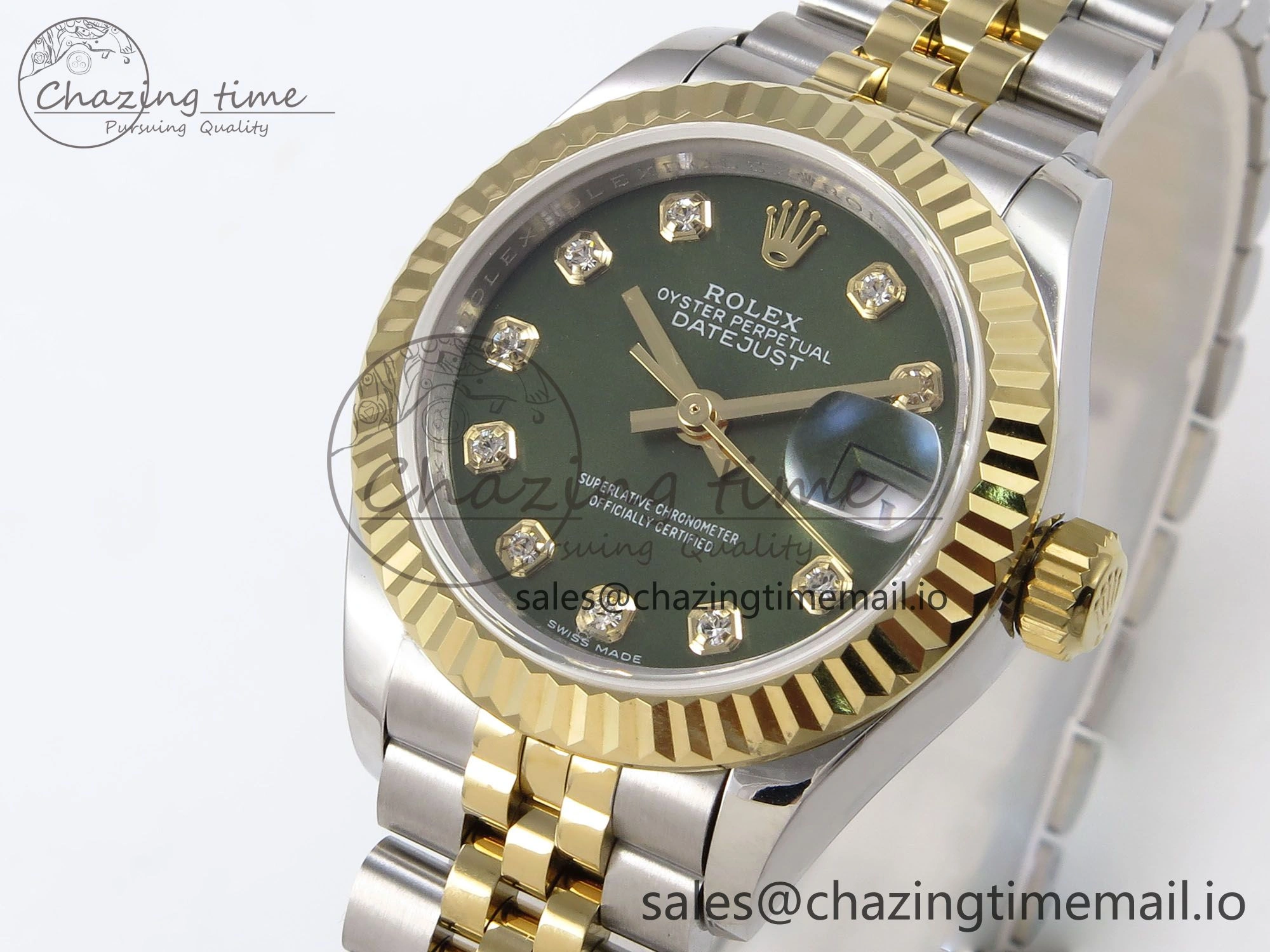 RelaxedFit DateJust 28MM 279173 SS YG GMF 1:1 Best Edition 904L Steel Green Diamonds Dial on Jubilee Bracelet A 10058