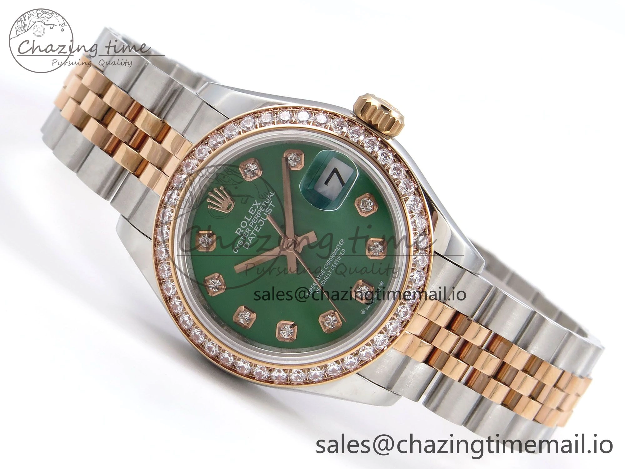 AllSeason DateJust 28MM 279381RBR SS RG GMF 1:1 Best Edition 904L Steel Green Dimonds Dial on Jubilee Bracelet A 10067
