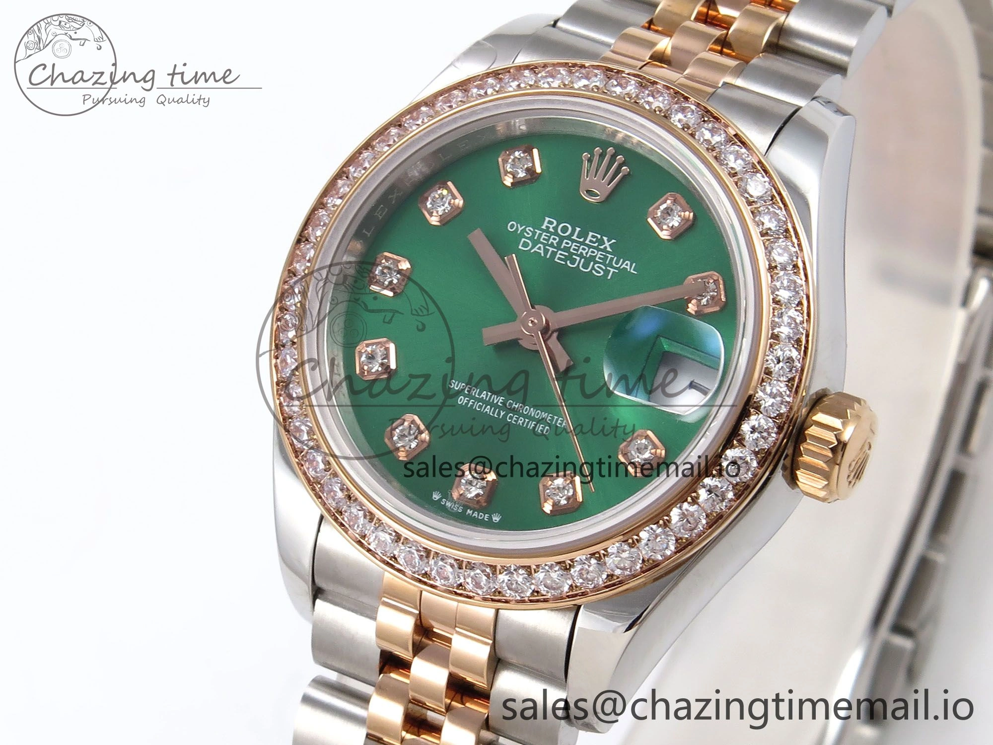 AllSeason DateJust 28MM 279381RBR SS RG GMF 1:1 Best Edition 904L Steel Green Dimonds Dial on Jubilee Bracelet A 10067