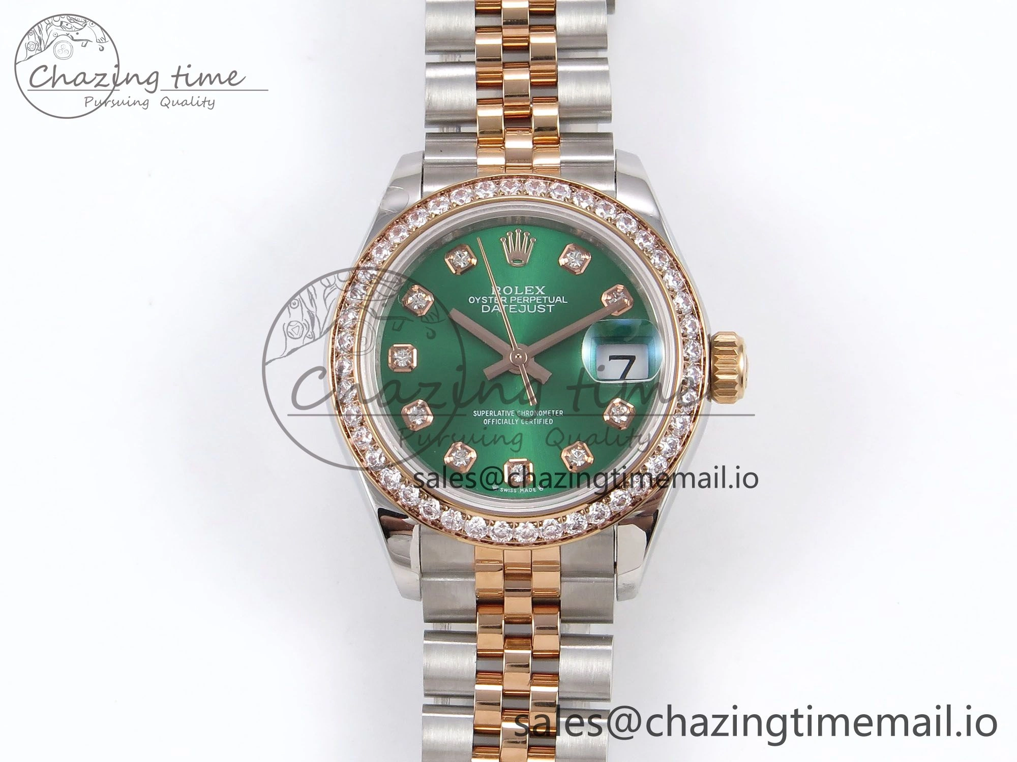 AllSeason DateJust 28MM 279381RBR SS RG GMF 1:1 Best Edition 904L Steel Green Dimonds Dial on Jubilee Bracelet A 10067