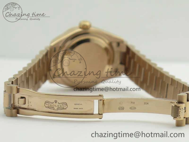 Sleek DateJust 28mm RG BP Maker Best Edition Brown Diam Dial Fluted Bezel On RG Bracelet ETA 3441