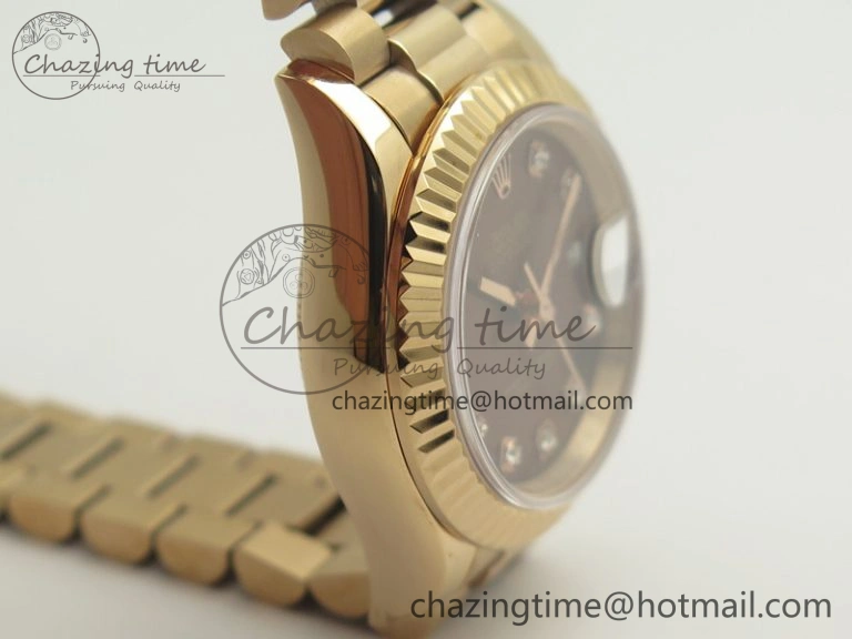 Sleek DateJust 28mm RG BP Maker Best Edition Brown Diam Dial Fluted Bezel On RG Bracelet ETA 3441