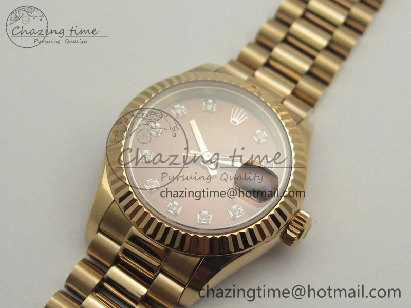 Sleek DateJust 28mm RG BP Maker Best Edition Brown Diam Dial Fluted Bezel On RG Bracelet ETA 3441
