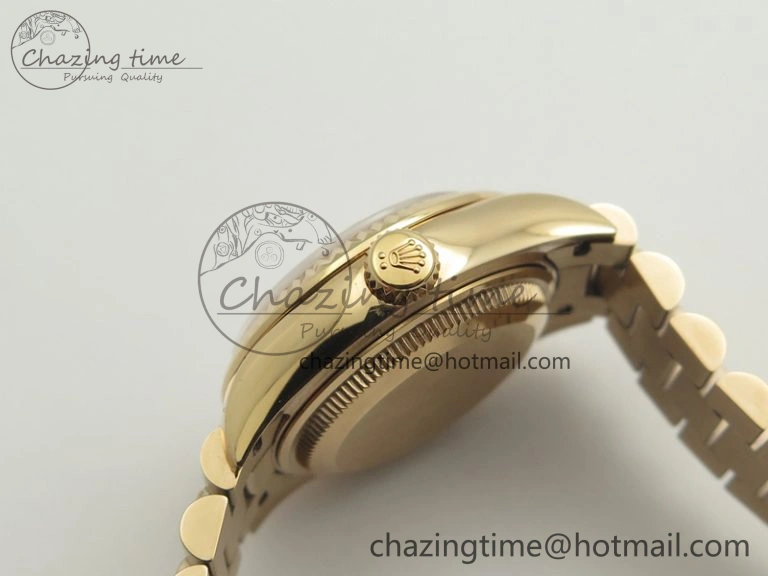 Sleek DateJust 28mm RG BP Maker Best Edition Brown Diam Dial Fluted Bezel On RG Bracelet ETA 3441