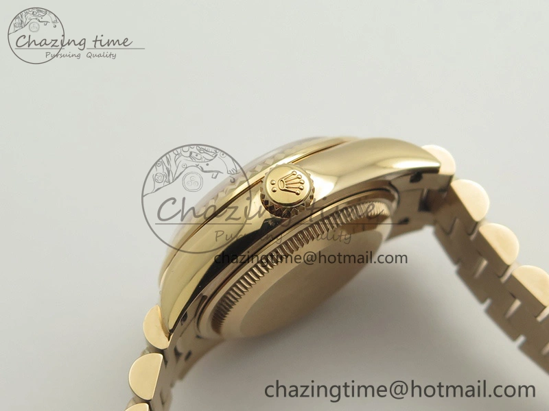 Sleek DateJust 28mm RG BP Maker Best Edition Brown Diam Dial Fluted Bezel On RG Bracelet ETA 3441