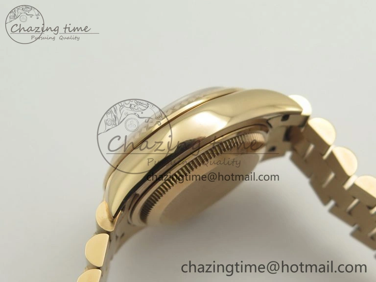 Sleek DateJust 28mm RG BP Maker Best Edition Brown Diam Dial Fluted Bezel On RG Bracelet ETA 3441