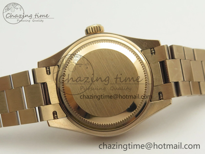 Sleek DateJust 28mm RG BP Maker Best Edition Brown Diam Dial Fluted Bezel On RG Bracelet ETA 3441