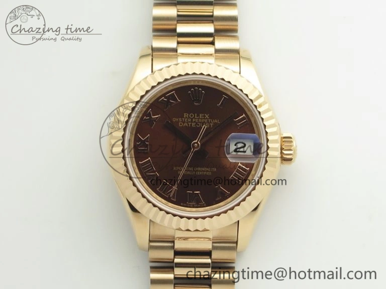 Practical DateJust 28mm RG BP Maker Best Edition Brown Roman Dial Fluted Bezel On RG Bracelet ETA 3442