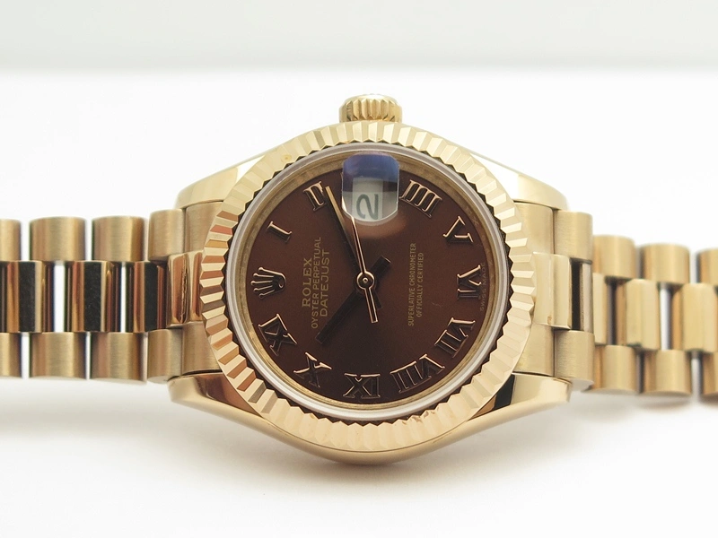 Practical DateJust 28mm RG BP Maker Best Edition Brown Roman Dial Fluted Bezel On RG Bracelet ETA 3442