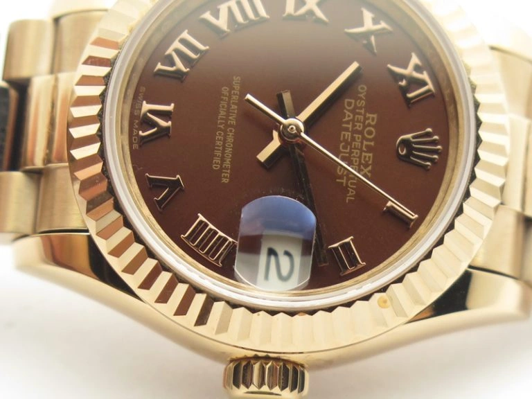 Practical DateJust 28mm RG BP Maker Best Edition Brown Roman Dial Fluted Bezel On RG Bracelet ETA 3442