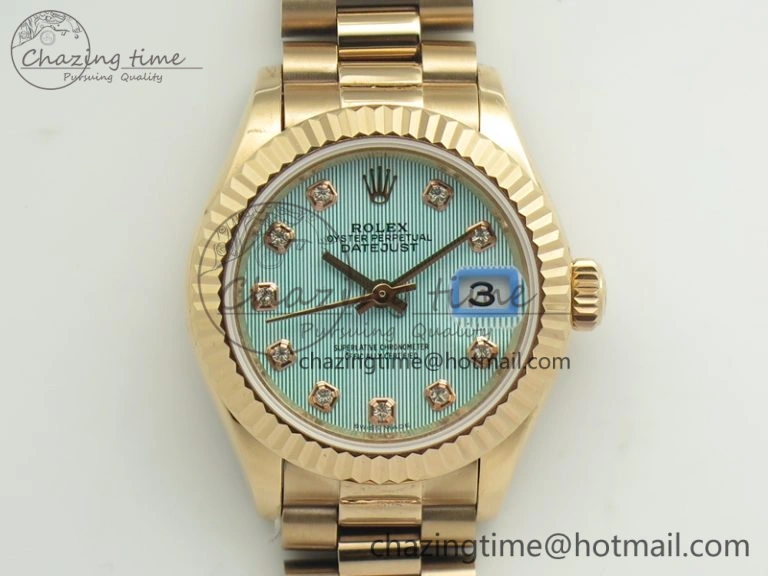 DateJust 28mm RG BP Maker Best Edition Ice Blue Diam Dial Fluted Bezel On RG Bracelet ETA Supportive 3444