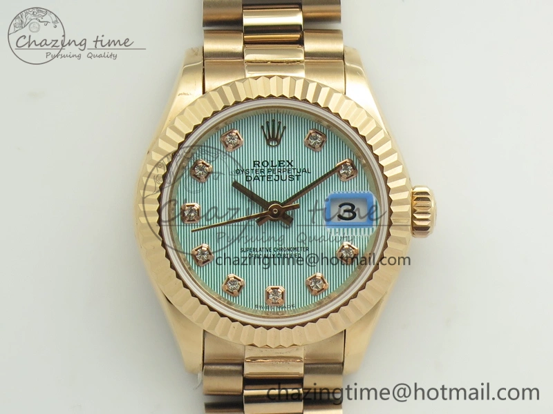 DateJust 28mm RG BP Maker Best Edition Ice Blue Diam Dial Fluted Bezel On RG Bracelet ETA Supportive 3444