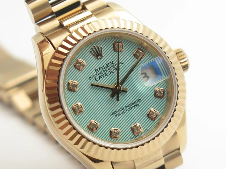 DateJust 28mm RG BP Maker Best Edition Ice Blue Diam Dial Fluted Bezel On RG Bracelet ETA Supportive 3444