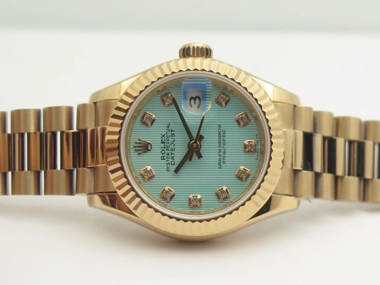 DateJust 28mm RG BP Maker Best Edition Ice Blue Diam Dial Fluted Bezel On RG Bracelet ETA Supportive 3444