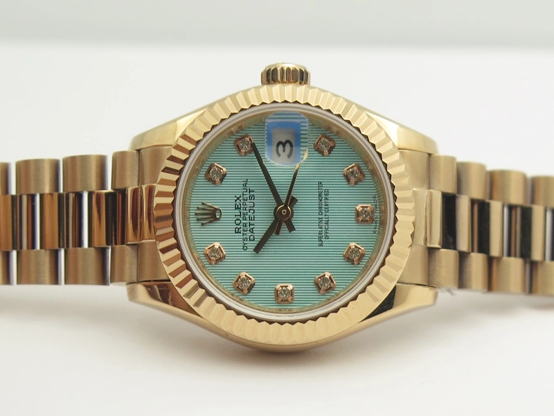DateJust 28mm RG BP Maker Best Edition Ice Blue Diam Dial Fluted Bezel On RG Bracelet ETA Supportive 3444
