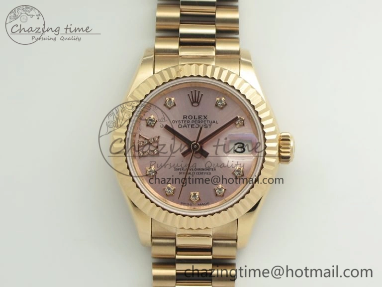 Comfortable DateJust 28mm RG BP Maker Best Edition Pink XL Diam Dial Fluted Bezel On RG Bracelet ETA 3440