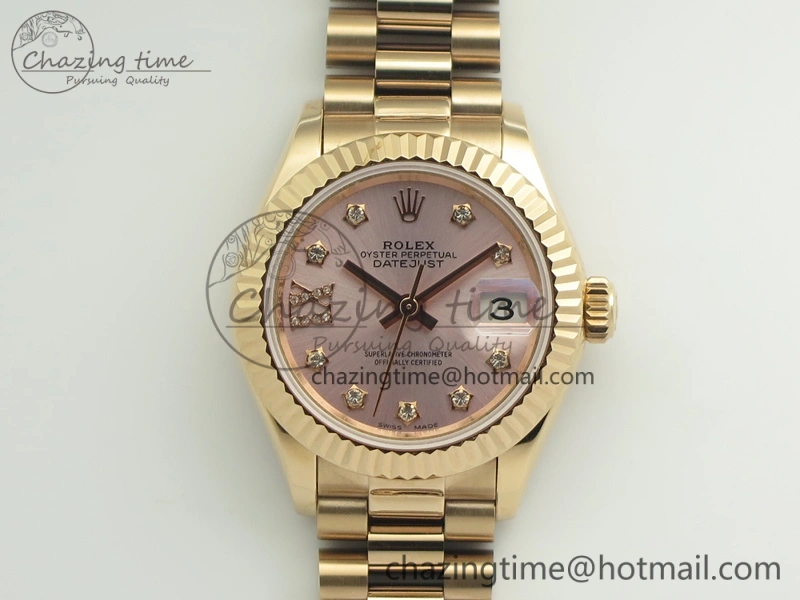 Comfortable DateJust 28mm RG BP Maker Best Edition Pink XL Diam Dial Fluted Bezel On RG Bracelet ETA 3440