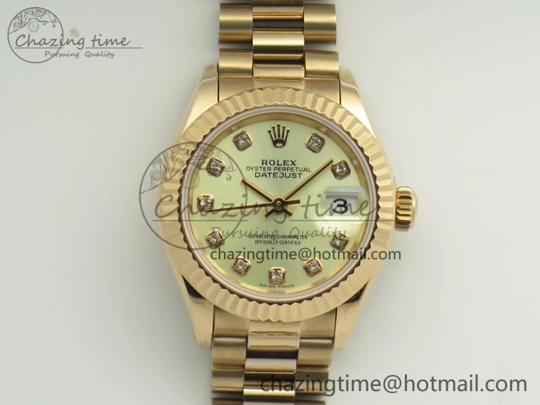 DateJust 28mm RG BP Maker Best Edition White Rg Diam Dial Fluted Bezel On RG Bracelet ETA Upgraded 3443