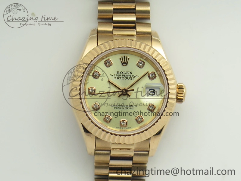 DateJust 28mm RG BP Maker Best Edition White Rg Diam Dial Fluted Bezel On RG Bracelet ETA Upgraded 3443