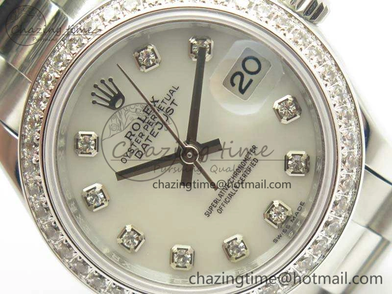 Classic DateJust 28mm SS Diam Bezel BP Maker Best Edition White MOP Dial On SS Bracelet ETA 3469