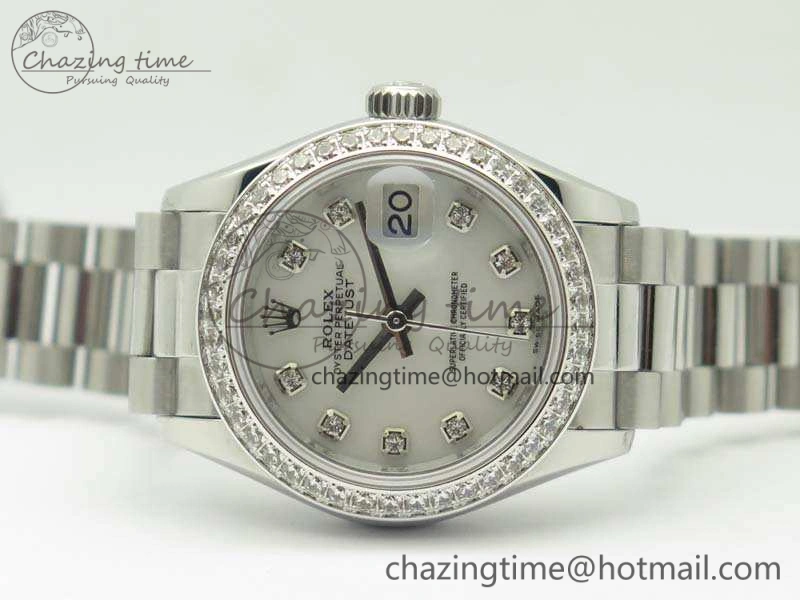 Classic DateJust 28mm SS Diam Bezel BP Maker Best Edition White MOP Dial On SS Bracelet ETA 3469