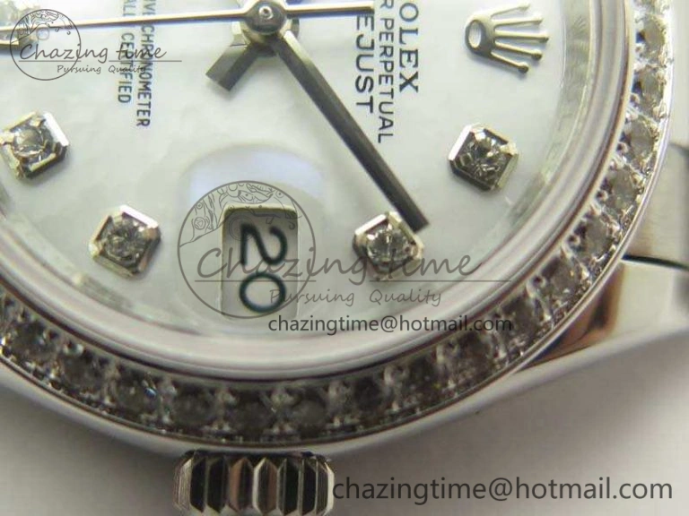 Classic DateJust 28mm SS Diam Bezel BP Maker Best Edition White MOP Dial On SS Bracelet ETA 3469