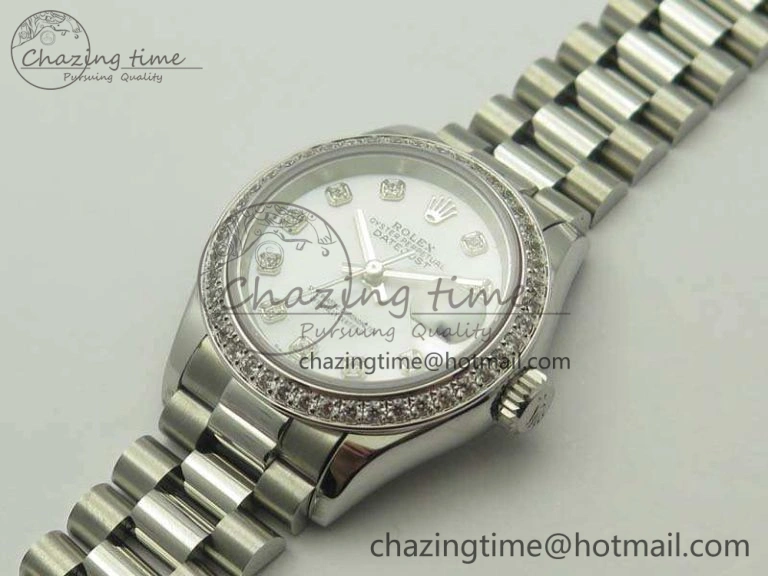 Classic DateJust 28mm SS Diam Bezel BP Maker Best Edition White MOP Dial On SS Bracelet ETA 3469
