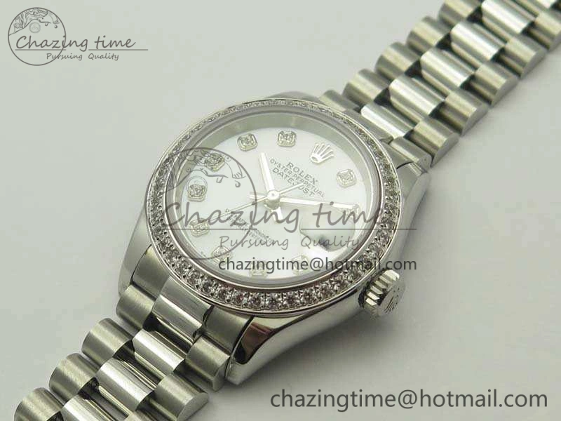 Classic DateJust 28mm SS Diam Bezel BP Maker Best Edition White MOP Dial On SS Bracelet ETA 3469