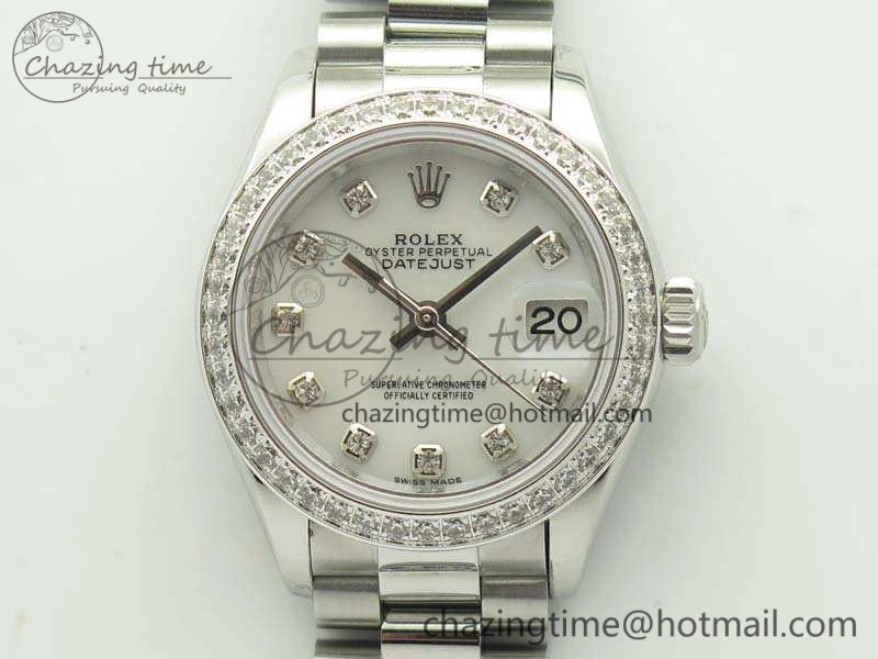Classic DateJust 28mm SS Diam Bezel BP Maker Best Edition White MOP Dial On SS Bracelet ETA 3469