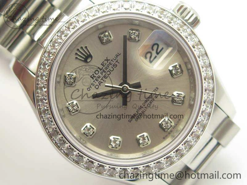 SportInspired DateJust 28mm SS Diamond Bezel BP Maker Best Edition Silver Dial On SS Bracelet ETA 3468