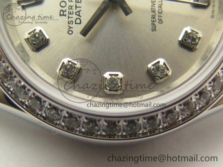 SportInspired DateJust 28mm SS Diamond Bezel BP Maker Best Edition Silver Dial On SS Bracelet ETA 3468