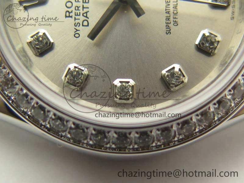 SportInspired DateJust 28mm SS Diamond Bezel BP Maker Best Edition Silver Dial On SS Bracelet ETA 3468