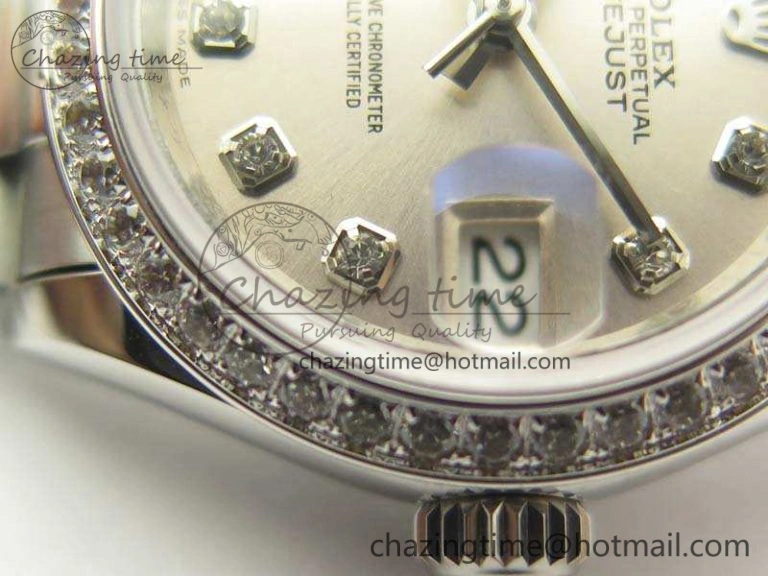 SportInspired DateJust 28mm SS Diamond Bezel BP Maker Best Edition Silver Dial On SS Bracelet ETA 3468