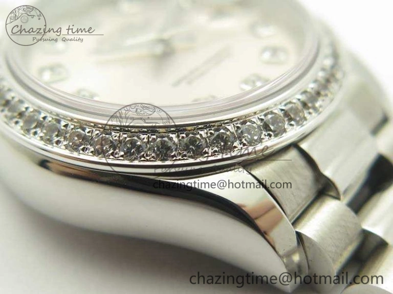 SportInspired DateJust 28mm SS Diamond Bezel BP Maker Best Edition Silver Dial On SS Bracelet ETA 3468