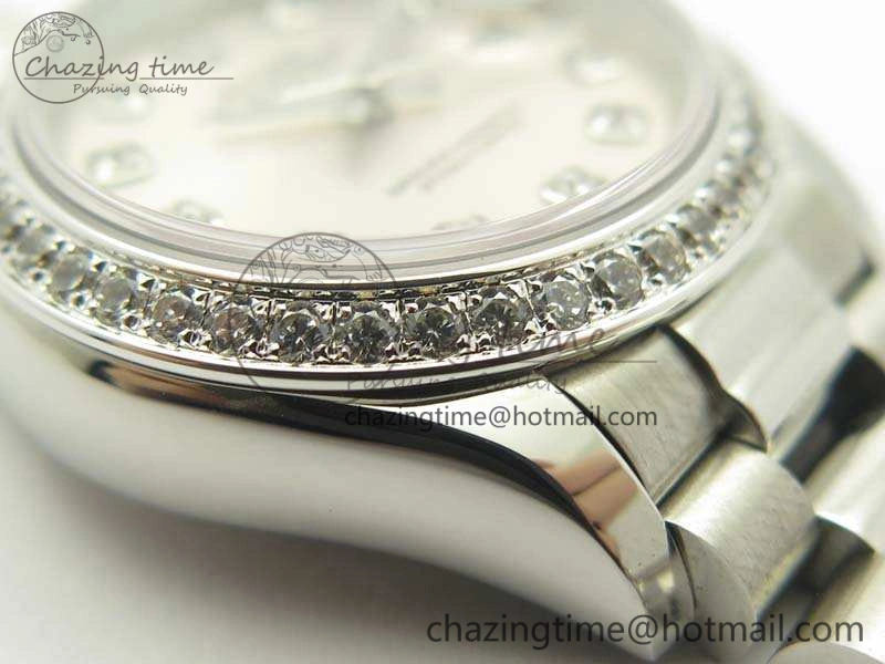 SportInspired DateJust 28mm SS Diamond Bezel BP Maker Best Edition Silver Dial On SS Bracelet ETA 3468