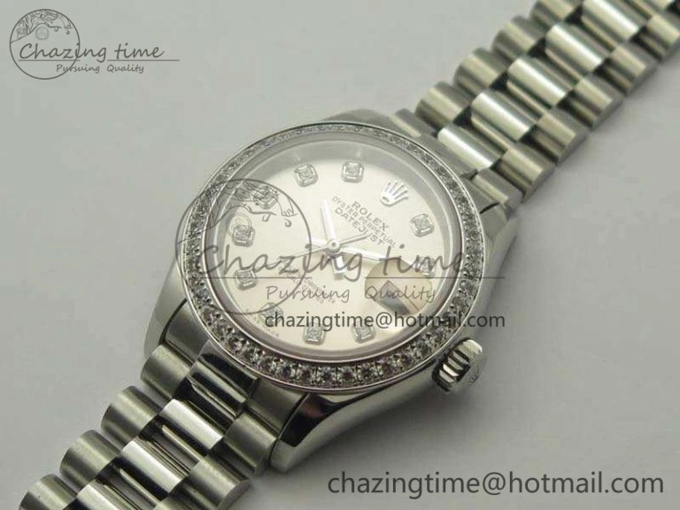 SportInspired DateJust 28mm SS Diamond Bezel BP Maker Best Edition Silver Dial On SS Bracelet ETA 3468