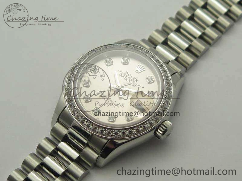 SportInspired DateJust 28mm SS Diamond Bezel BP Maker Best Edition Silver Dial On SS Bracelet ETA 3468