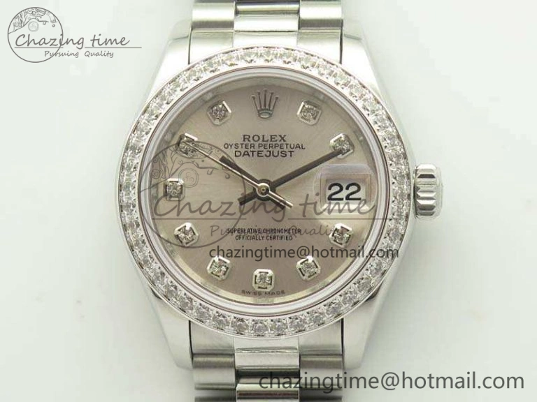 SportInspired DateJust 28mm SS Diamond Bezel BP Maker Best Edition Silver Dial On SS Bracelet ETA 3468