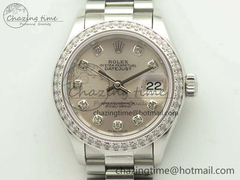 SportInspired DateJust 28mm SS Diamond Bezel BP Maker Best Edition Silver Dial On SS Bracelet ETA 3468