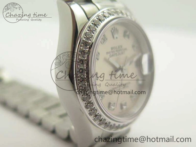 SportInspired DateJust 28mm SS Diamond Bezel BP Maker Best Edition Silver Dial On SS Bracelet ETA 3468